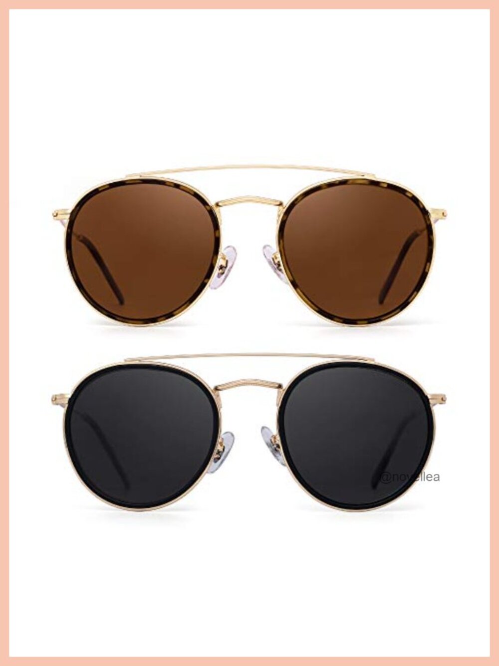 Vintage Double Bridge Round Sunglasses for Women, Polarized UV400 Metal Frame